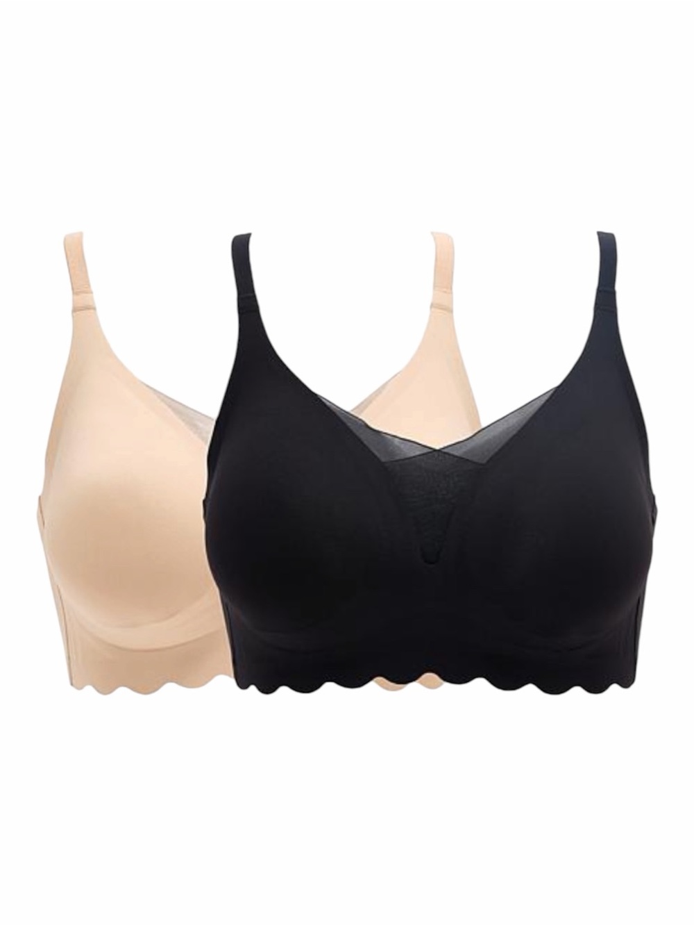 Rhonda Shear 2 Pack Gel Bra With Scalloped Edge Black Beige M New Stretch Comfy